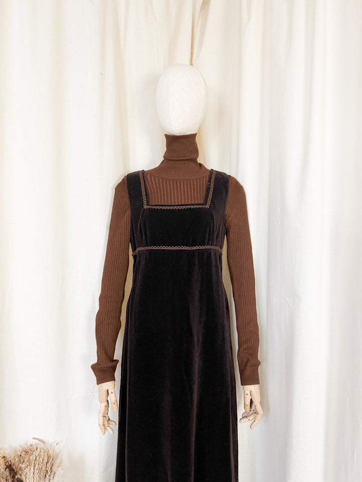 Beautiful Rare 1970s Brown Velvet Marion Donaldson Pinafore Dress