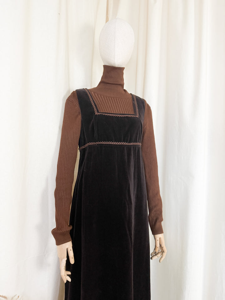 Beautiful Rare 1970s Brown Velvet Marion Donaldson Pinafore Dress