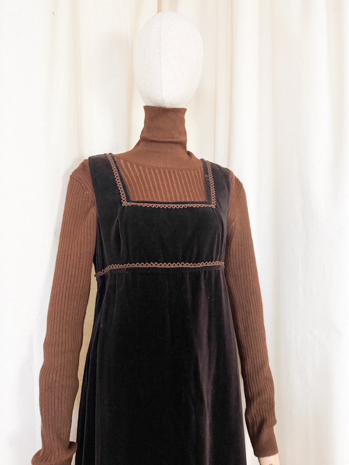 Beautiful Rare 1970s Brown Velvet Marion Donaldson Pinafore Dress