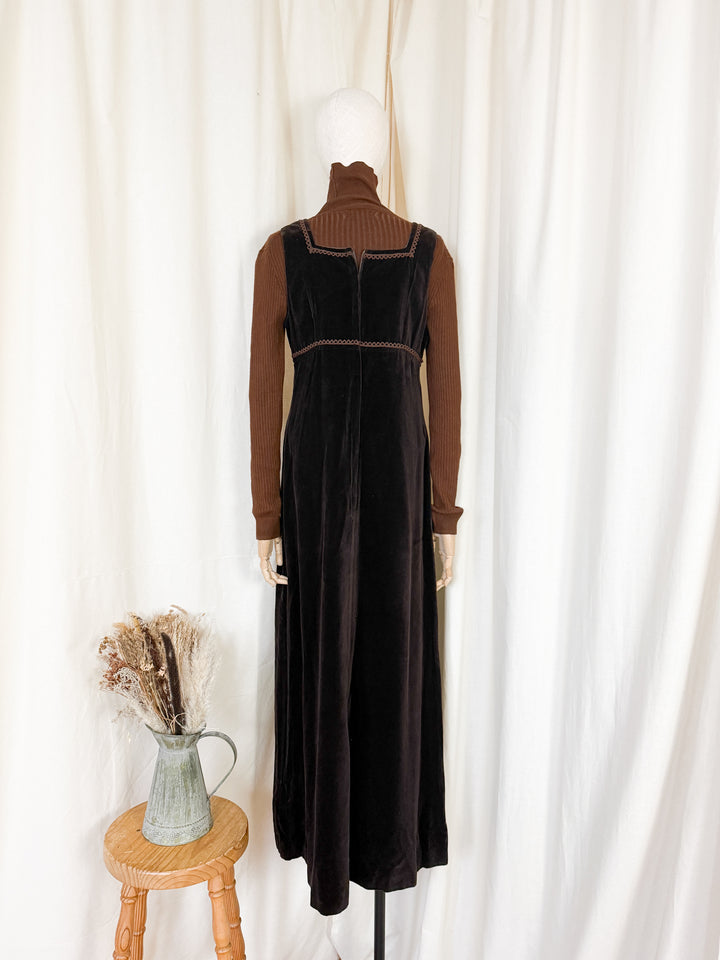 Beautiful Rare 1970s Brown Velvet Marion Donaldson Pinafore Dress