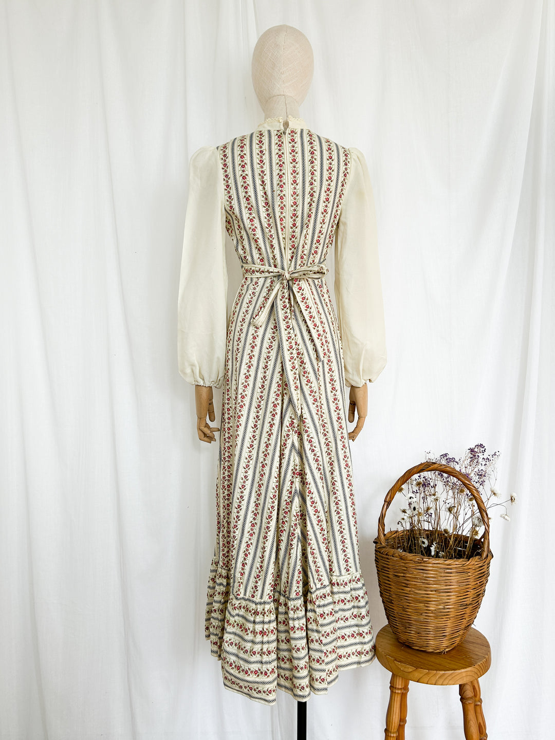 Perfect Floral Striped Cream Cotton Prairie Dress