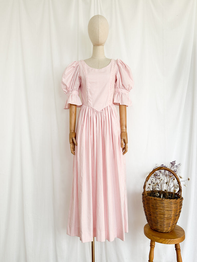 Rare Amazing Pink Candy Stripe Puff Sleeve Laura Ashley Dream