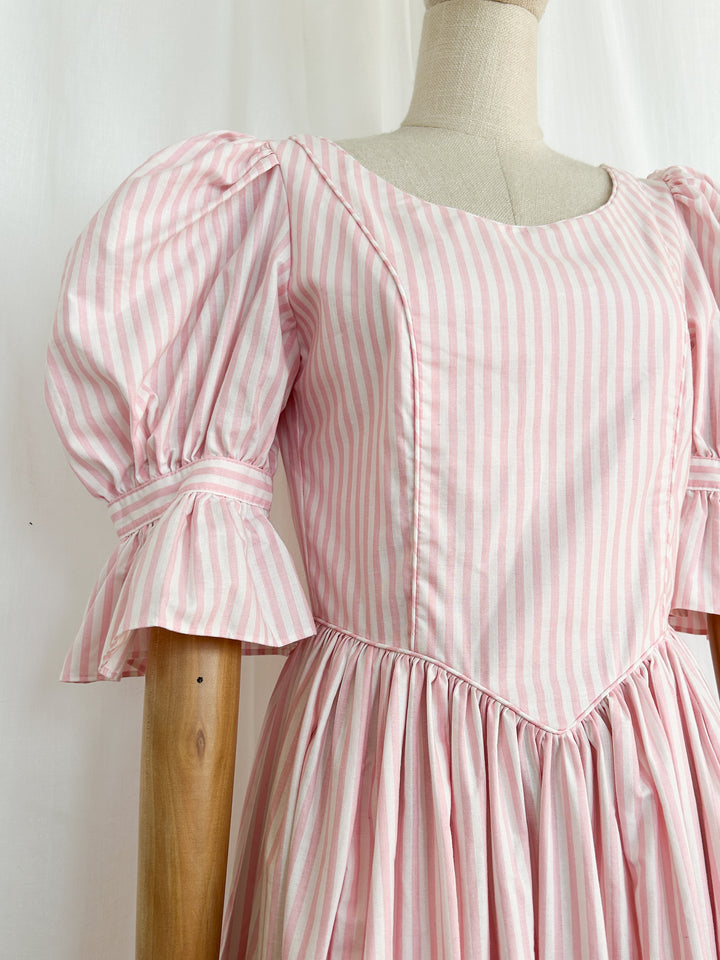 Rare Amazing Pink Candy Stripe Puff Sleeve Laura Ashley Dream Dress