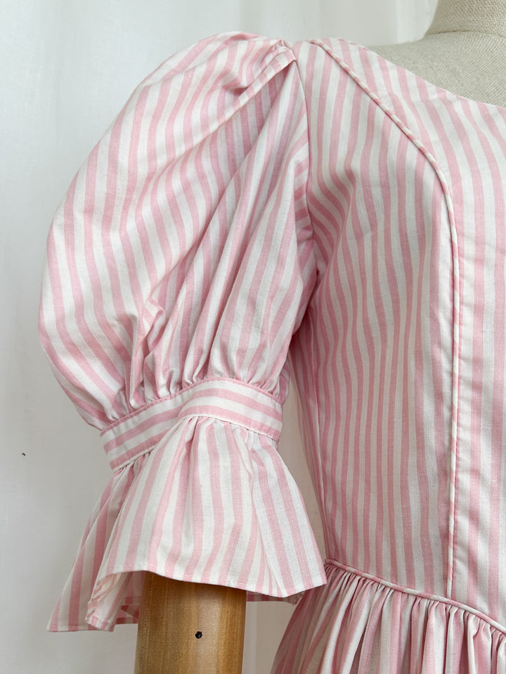 Rare Amazing Pink Candy Stripe Puff Sleeve Laura Ashley Dream Dress