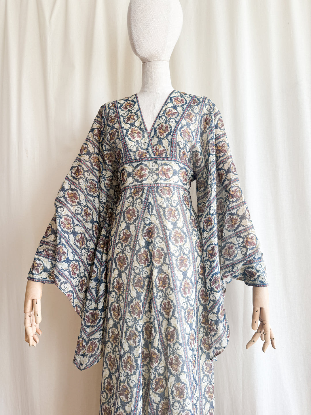 Incredible Precious Rare Samuel Sherman Bohemian Cotton Angel Sleeve Maxi Dress