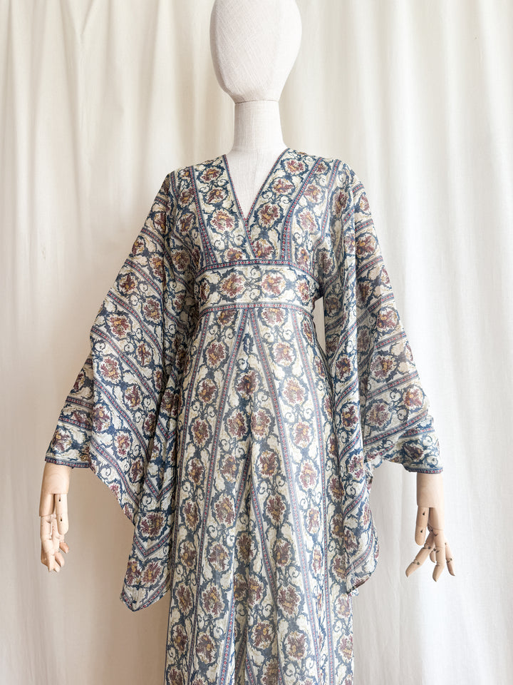Incredible Precious Rare Samuel Sherman Bohemian Cotton Angel Sleeve Maxi Dress