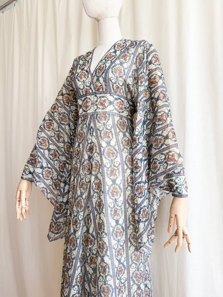 Incredible Precious Rare Samuel Sherman Bohemian Cotton Angel Sleeve Maxi Dress