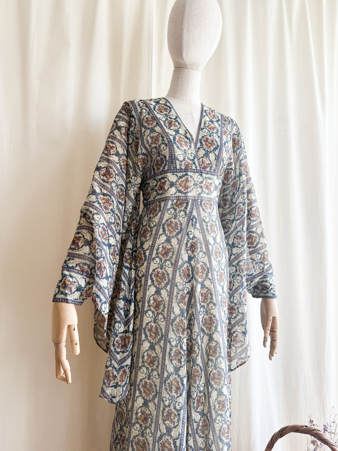 Incredible Precious Rare Samuel Sherman Bohemian Cotton Angel Sleeve Maxi Dress