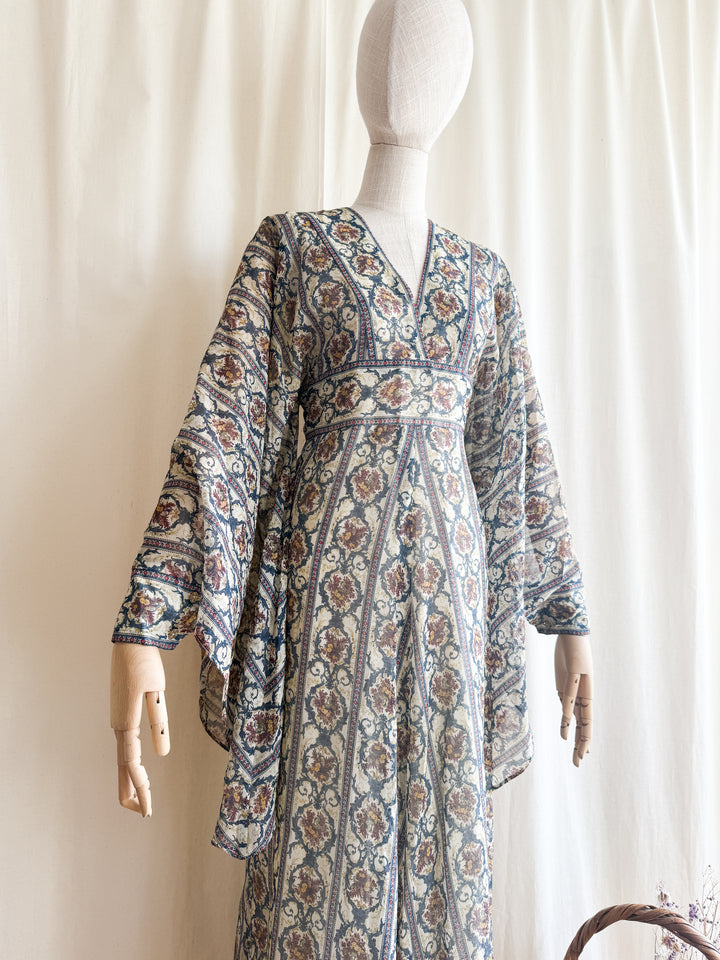 Incredible Precious Rare Samuel Sherman Bohemian Cotton Angel Sleeve Maxi Dress