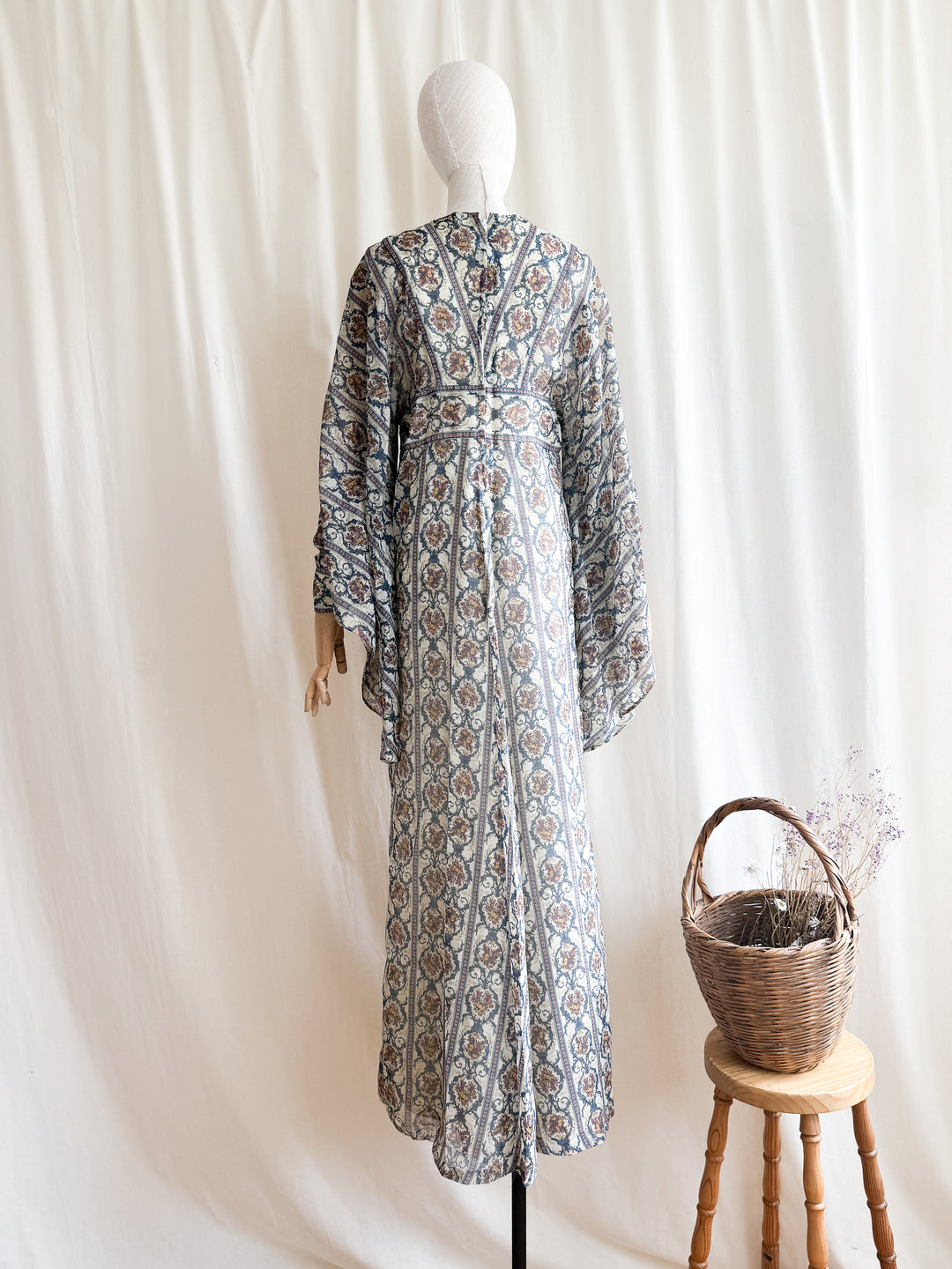 Incredible Precious Rare Samuel Sherman Bohemian Cotton Angel Sleeve Maxi Dress