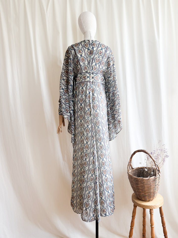 Incredible Precious Rare Samuel Sherman Bohemian Cotton Angel Sleeve Maxi Dress