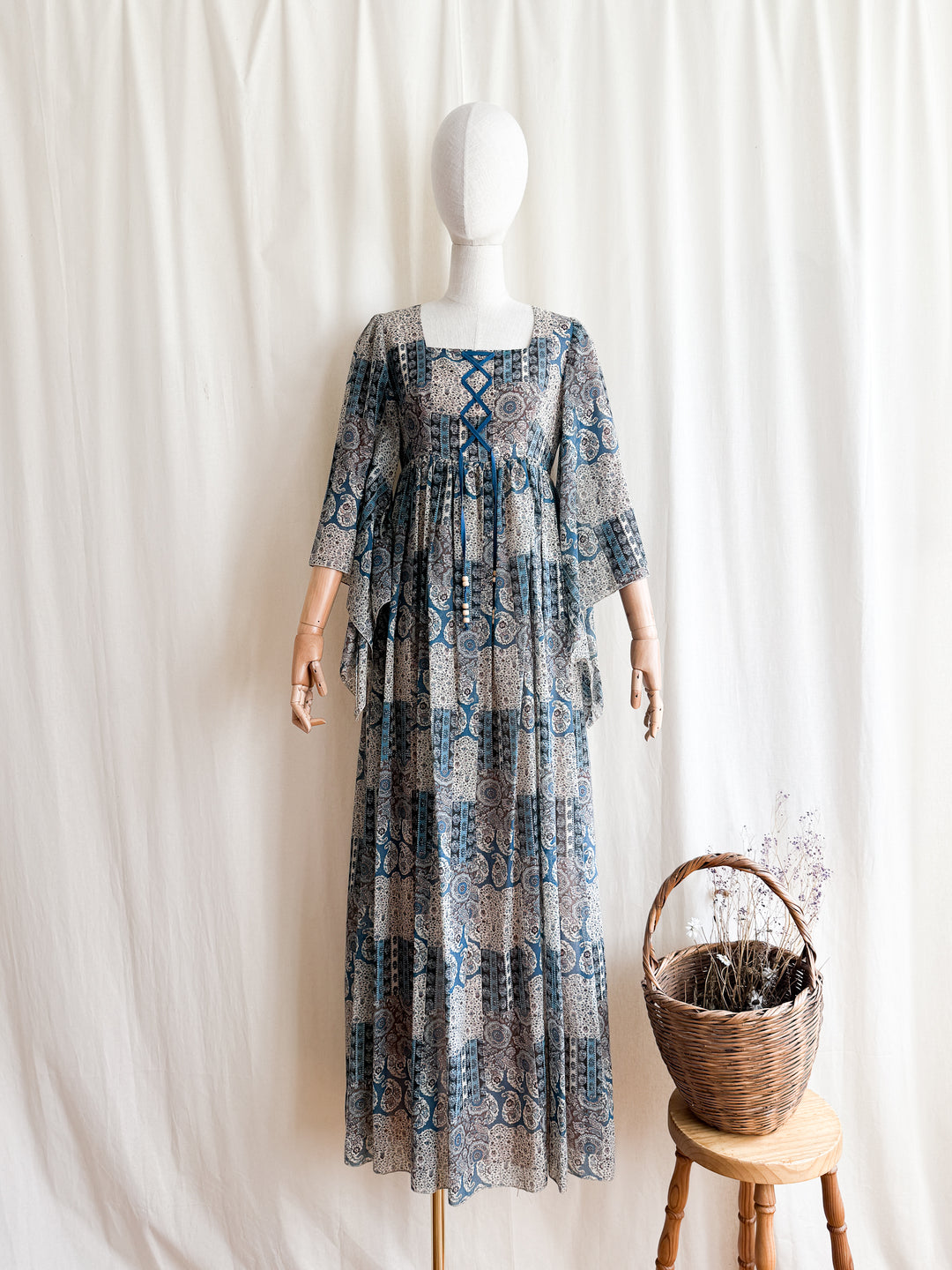 Insanely Beautiful Rare 70s Bohemian Cotton Maxi Dress by Cresta The Pansy Garden Insanely Beautiful Rare 70s Bohemian Cotton Maxi Dress by Cresta The Pansy Garden