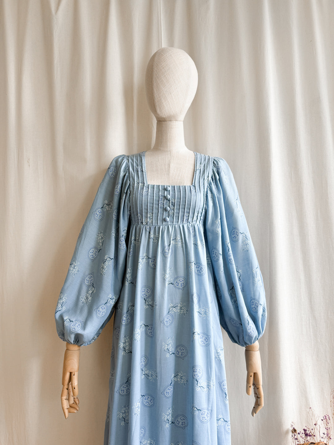 Breathtaking Rare Soft Blue Cotton 70s Balloon Sleeve Dream Dress