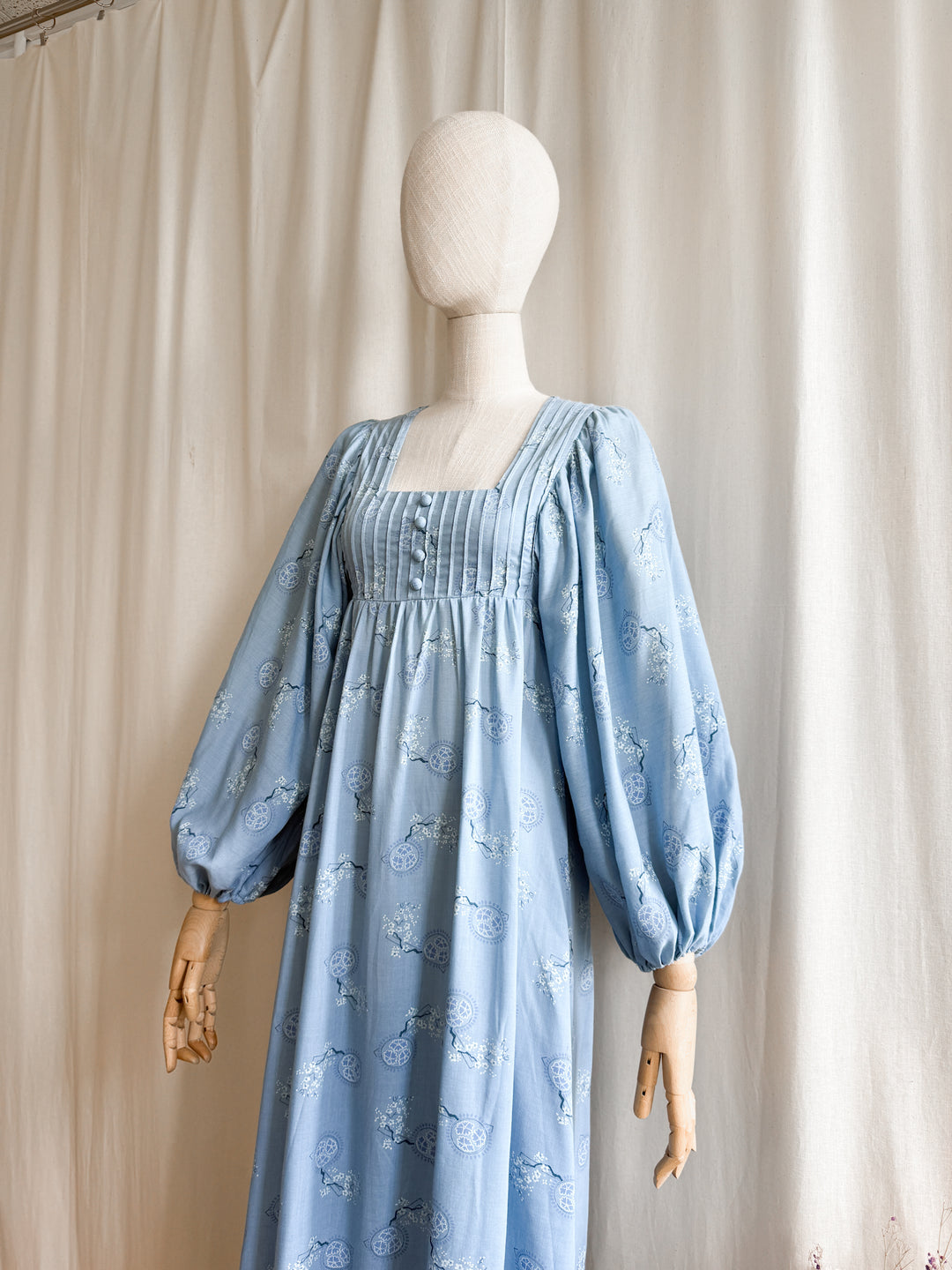 Breathtaking Rare Soft Blue Cotton 70s Balloon Sleeve Dream Dress