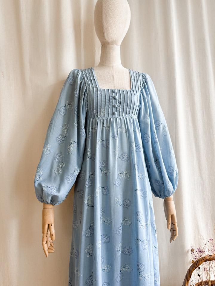Breathtaking Rare Soft Blue Cotton 70s Balloon Sleeve Dream Dress