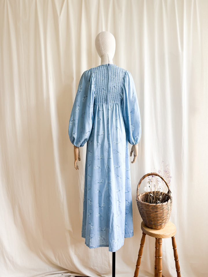 Breathtaking Rare Soft Blue Cotton 70s Balloon Sleeve Dream Dress