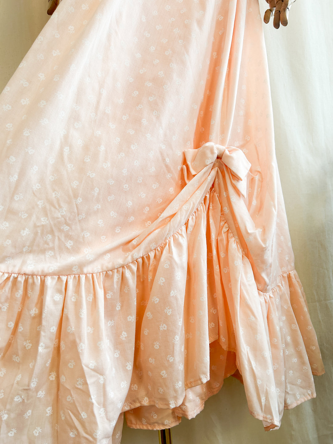 The Risette ~ breathtaking late 70s handmade peach cotton maxi dress