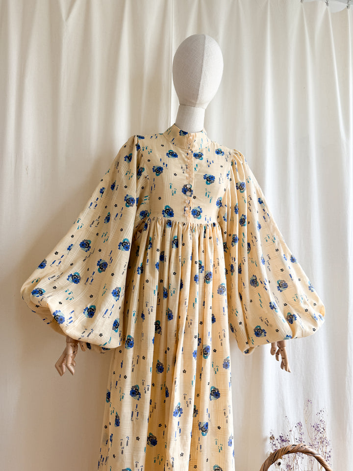 Magnificent Holy Grail Rare Huge Billowing Sleeve 70s Cotton Dream Dress