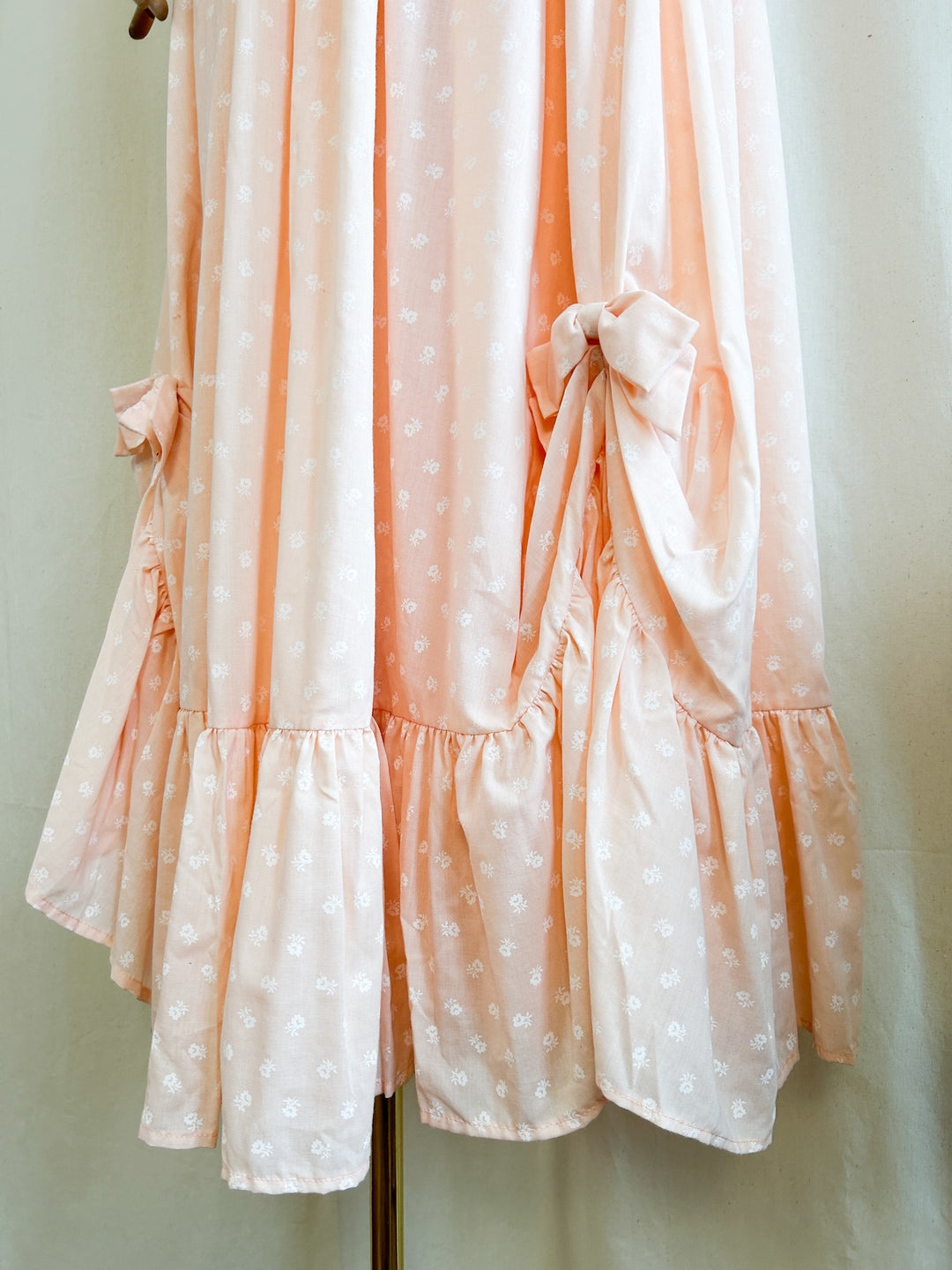 The Risette ~ breathtaking late 70s handmade peach cotton maxi dress