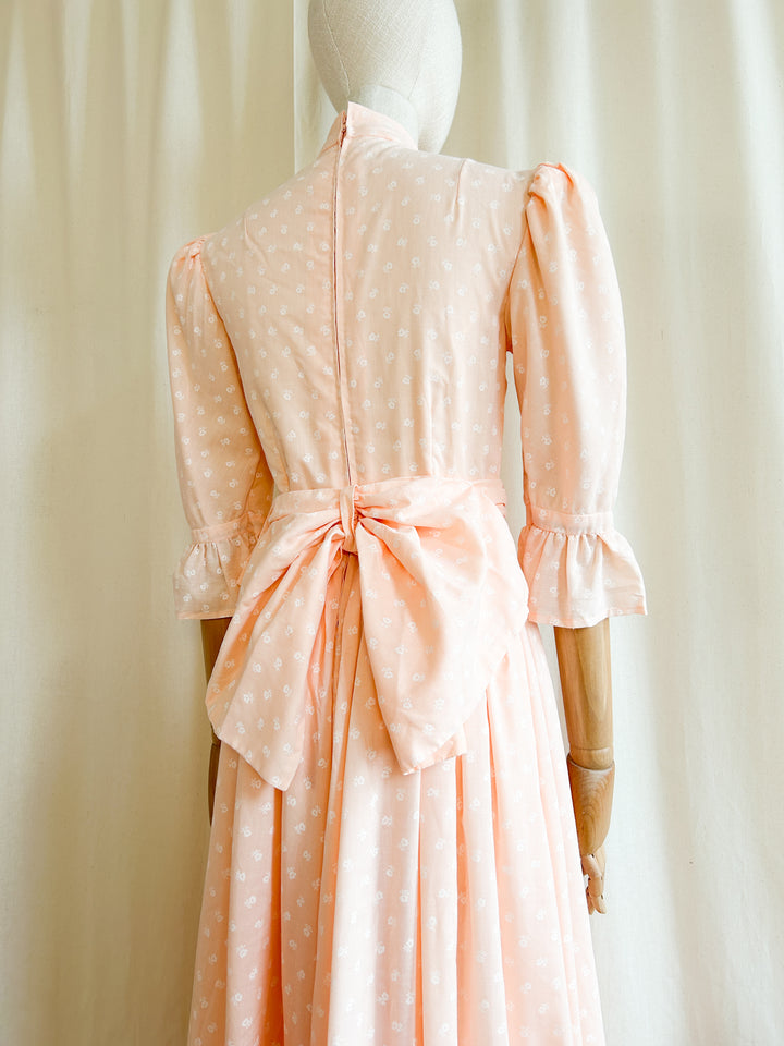 The Risette ~ breathtaking late 70s handmade peach cotton maxi dress