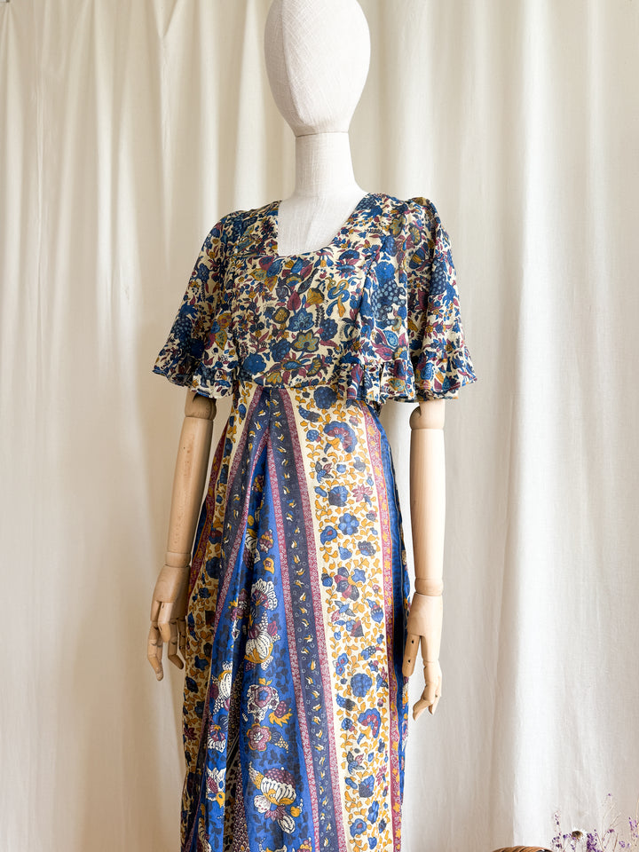 Stunning 70s Flutter Sleeve Animal Print Cotton maxi Dress