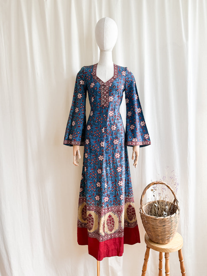 Insane 70s Indian Cotton Block print Maxi Dress