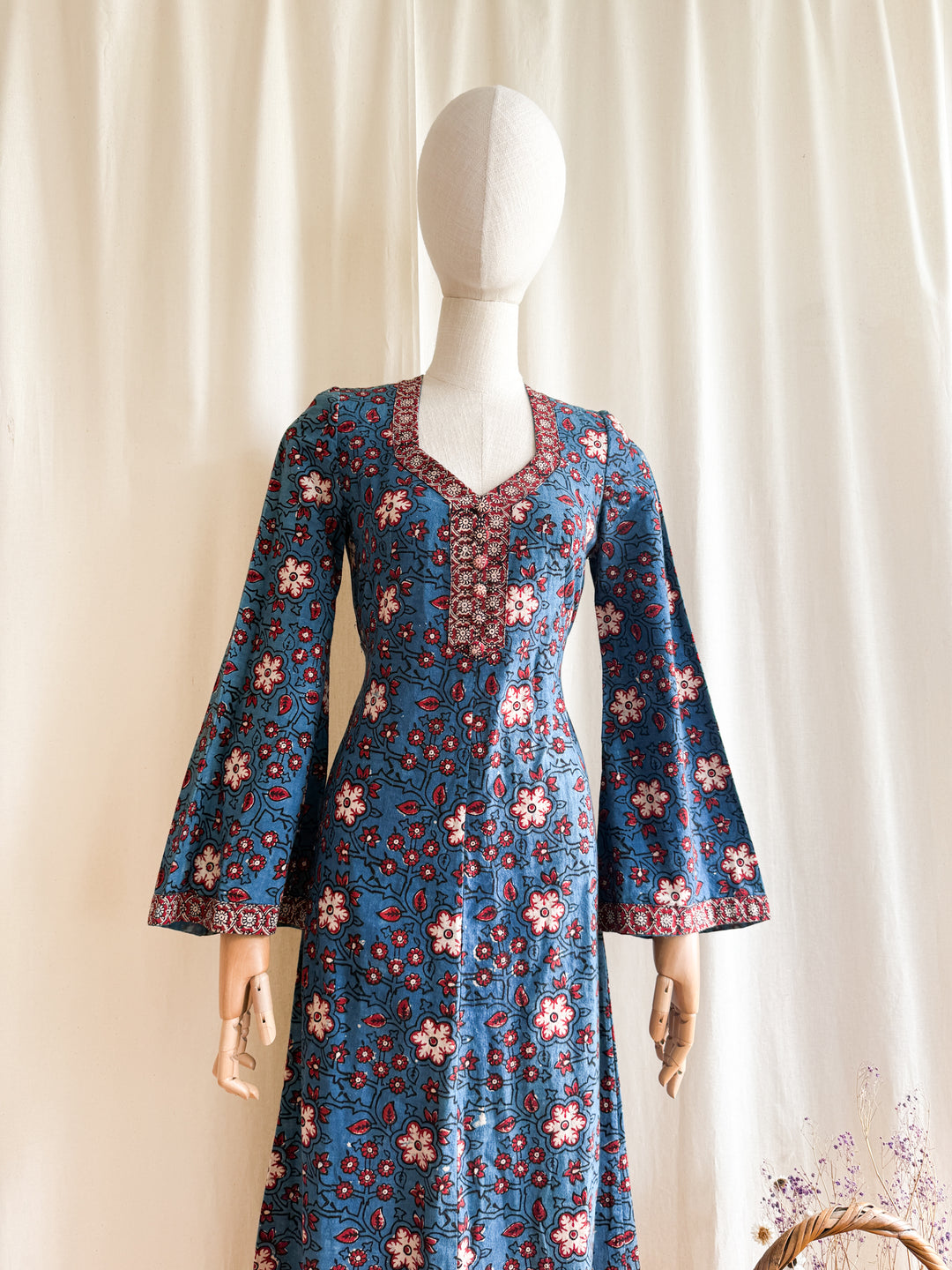 Insane 70s Indian Cotton Block print Maxi Dress