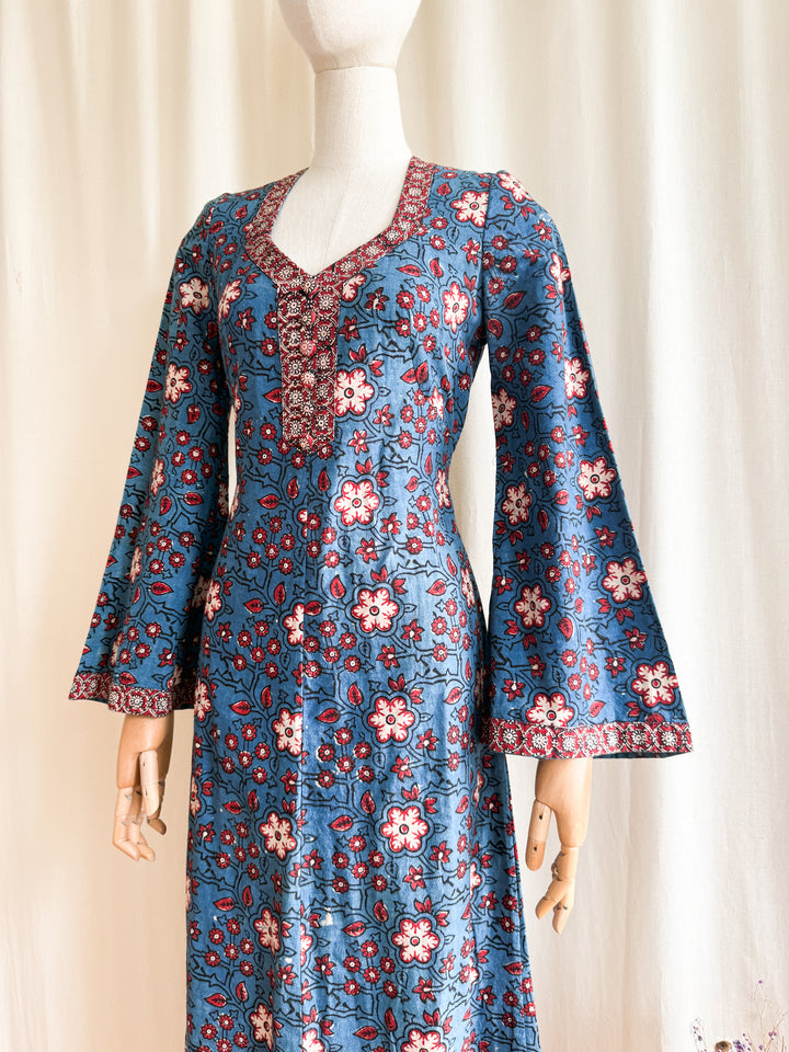 Insane 70s Indian Cotton Block print Maxi Dress