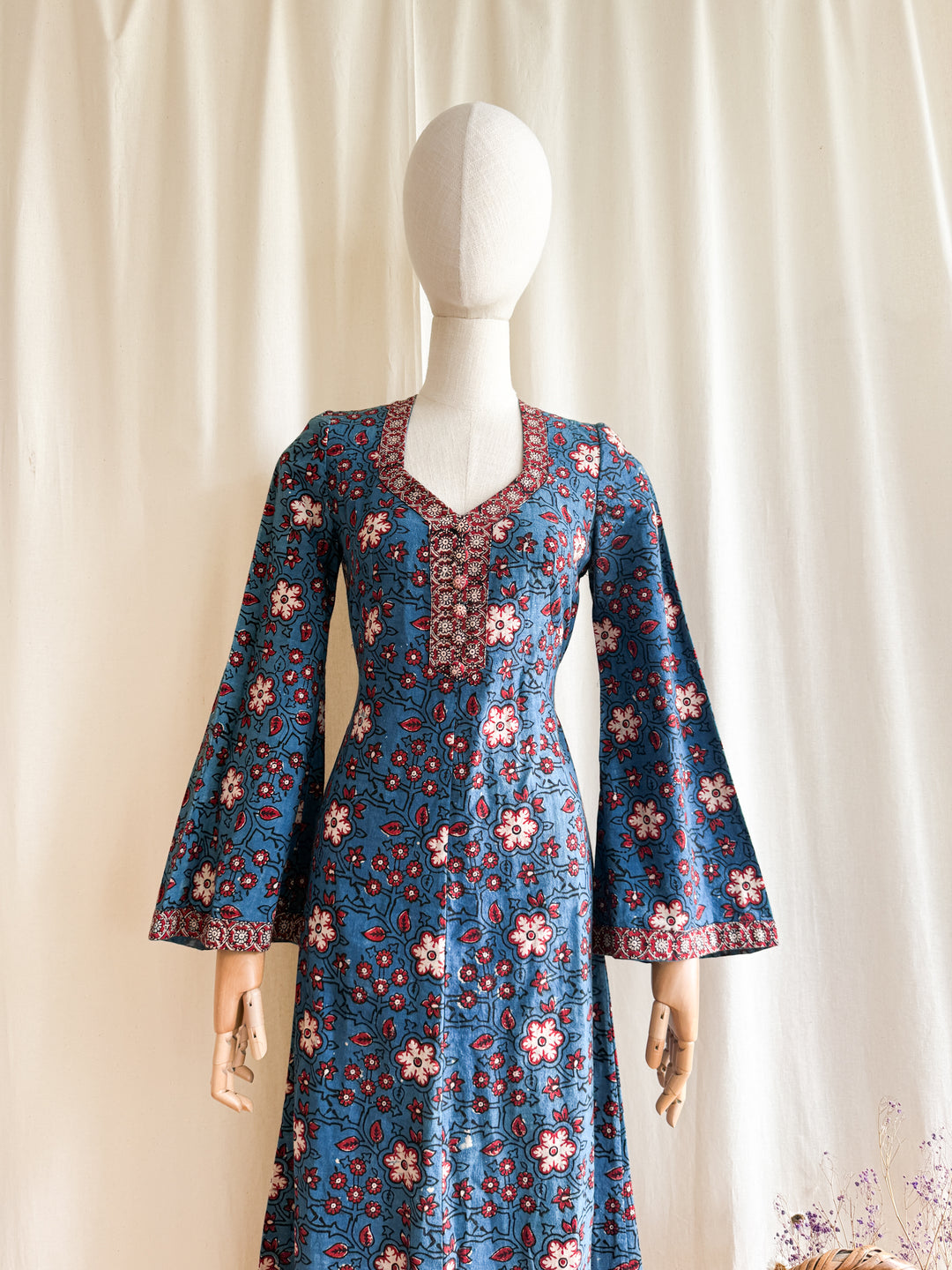 Insane 70s Indian Cotton Block print Maxi Dress