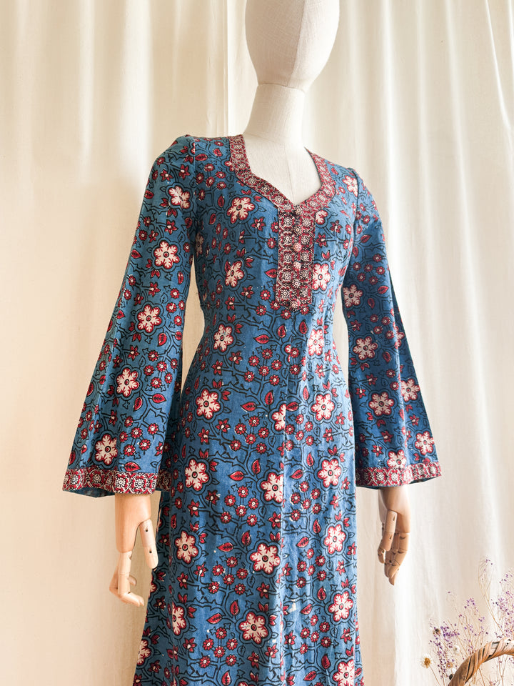 Insane 70s Indian Cotton Block print Maxi Dress