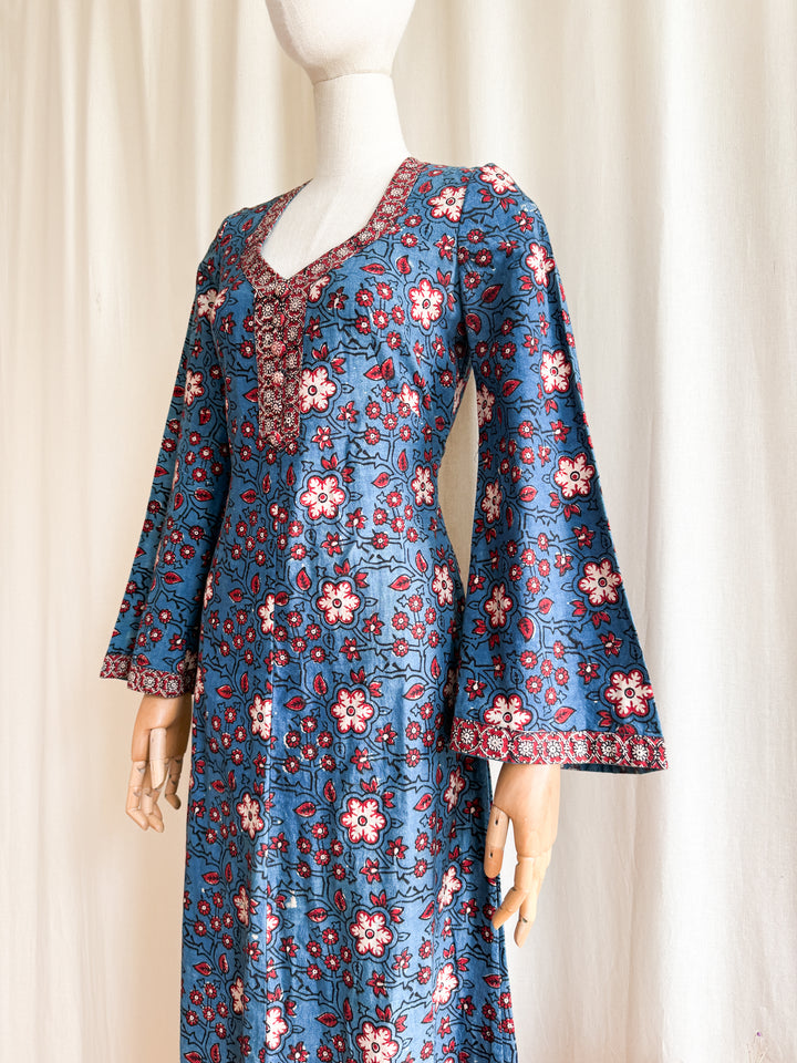 Insane 70s Indian Cotton Block print Maxi Dress