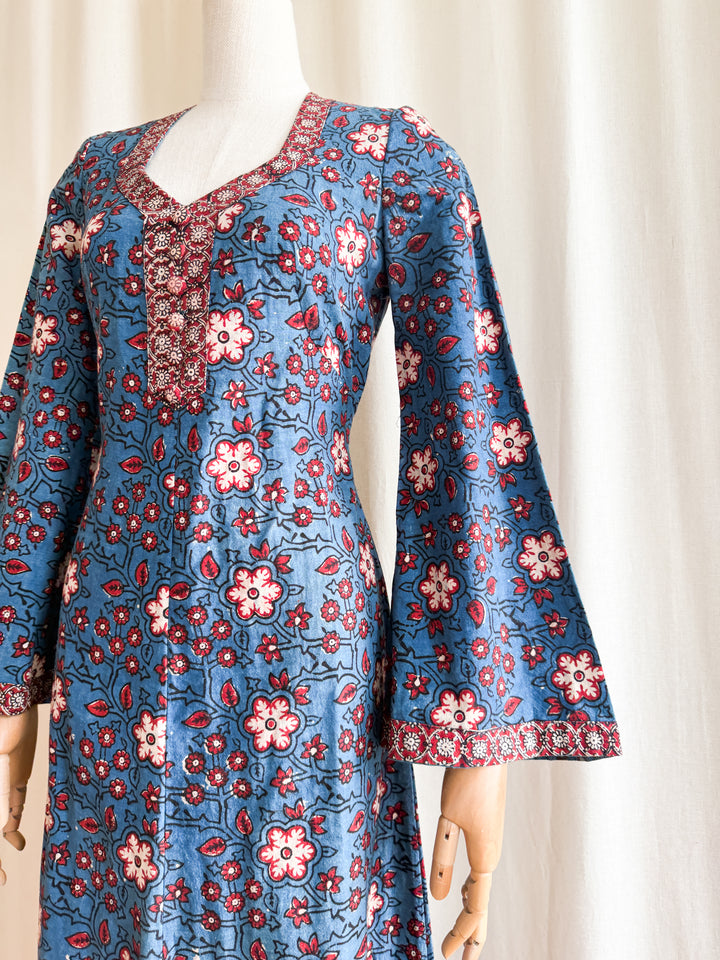 Insane 70s Indian Cotton Block print Maxi Dress