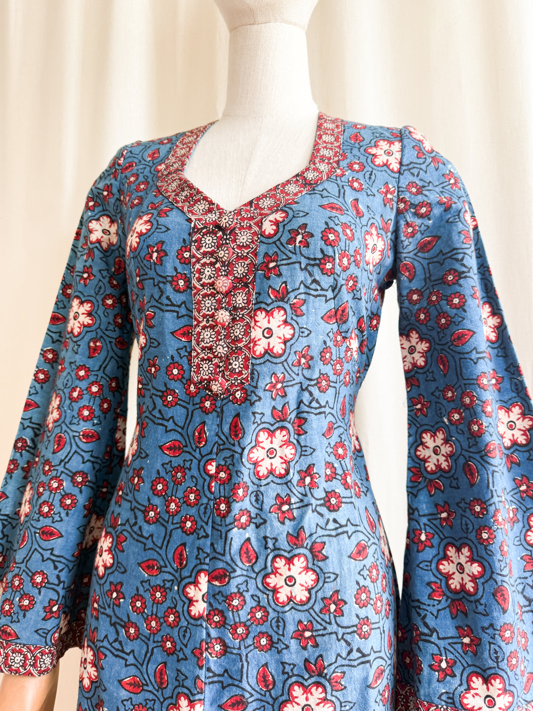 Insane 70s Indian Cotton Block print Maxi Dress