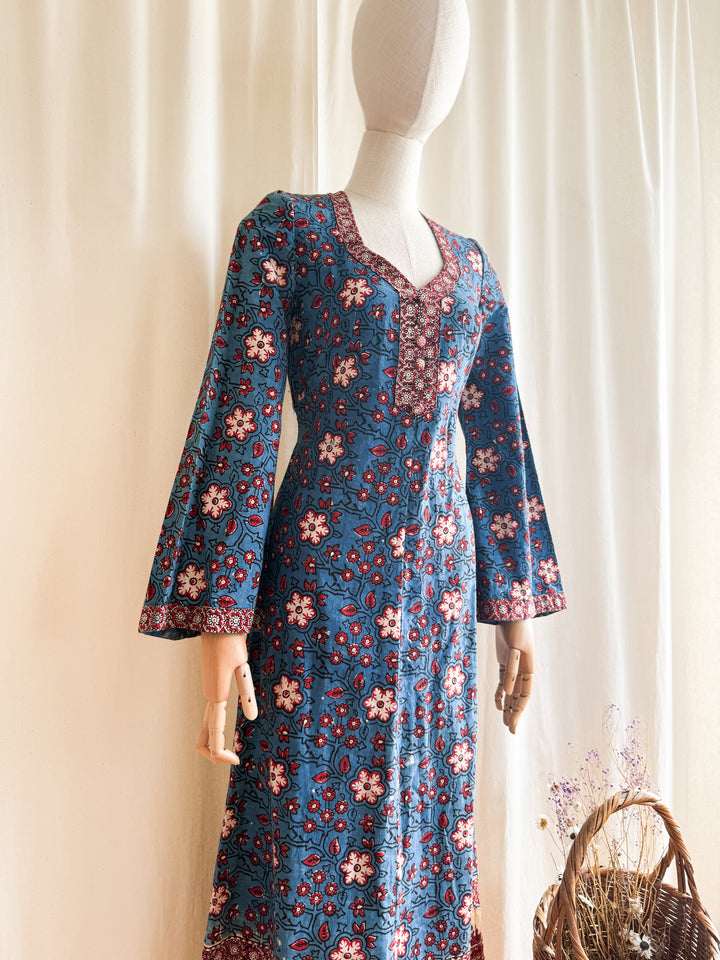 Insane 70s Indian Cotton Block print Maxi Dress