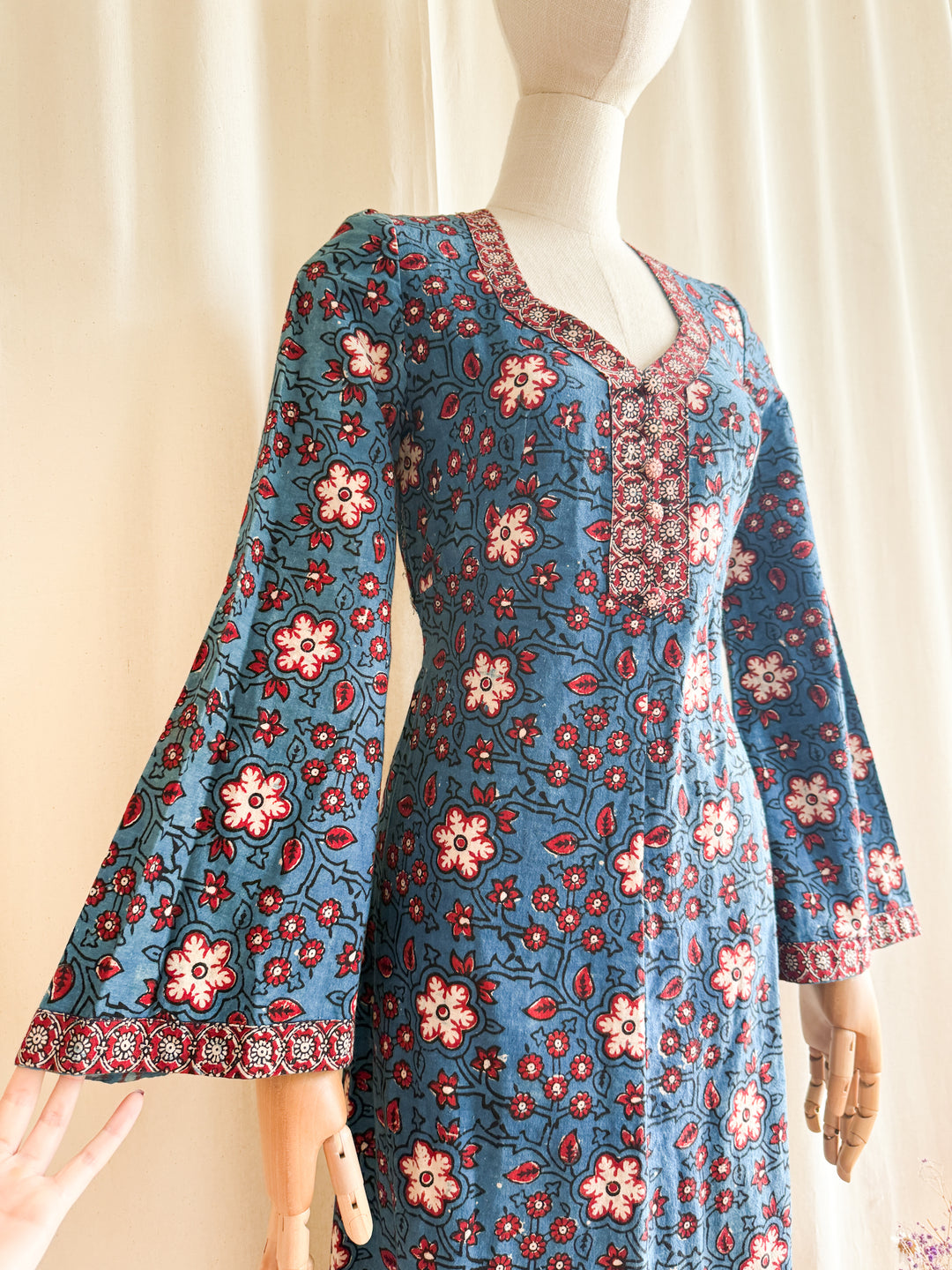 Insane 70s Indian Cotton Block print Maxi Dress