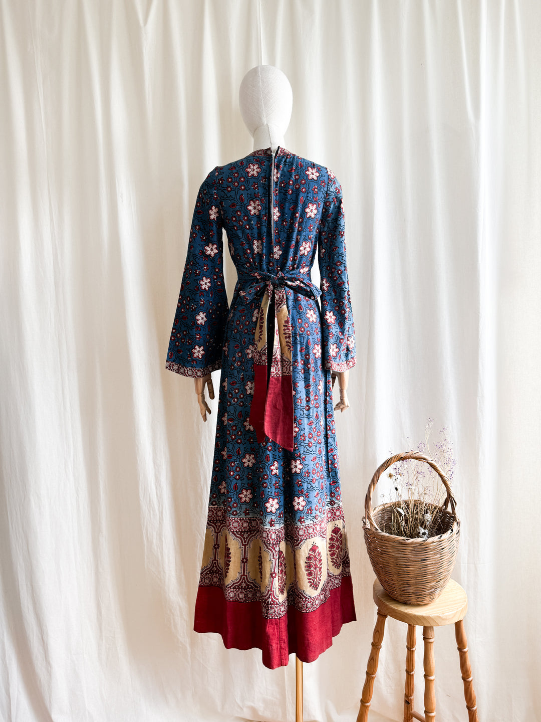 Insane 70s Indian Cotton Block print Maxi Dress
