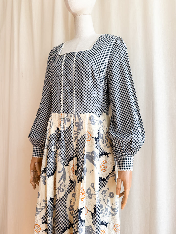 Beautiful 70s Gingham Cotton Maxi Dress