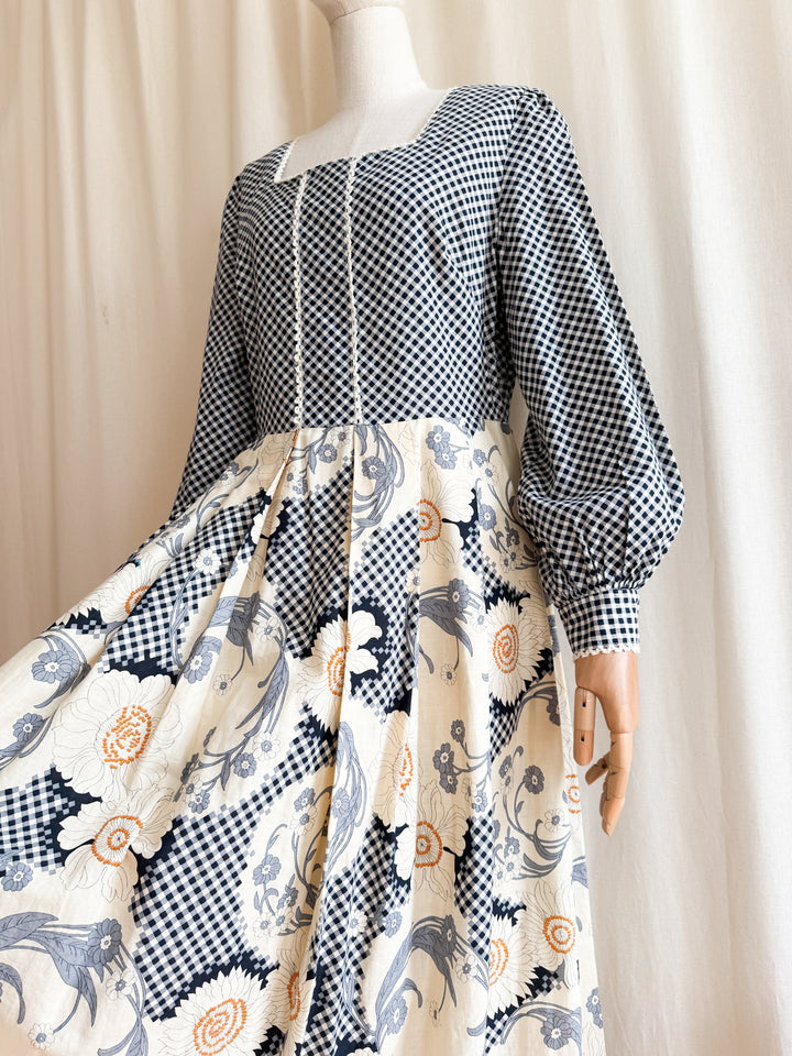 Beautiful 70s Gingham Cotton Maxi Dress