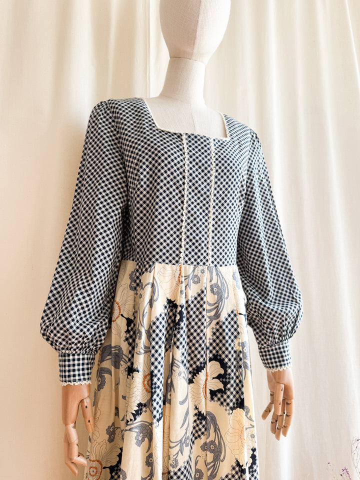 Beautiful 70s Gingham Cotton Maxi Dress