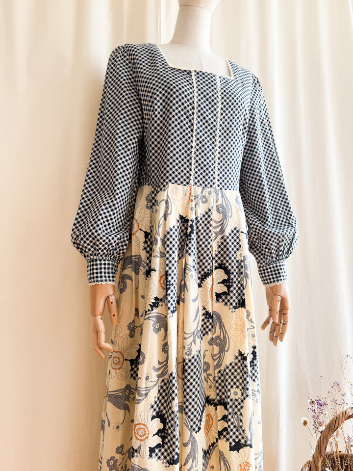 Beautiful 70s Gingham Cotton Maxi Dress
