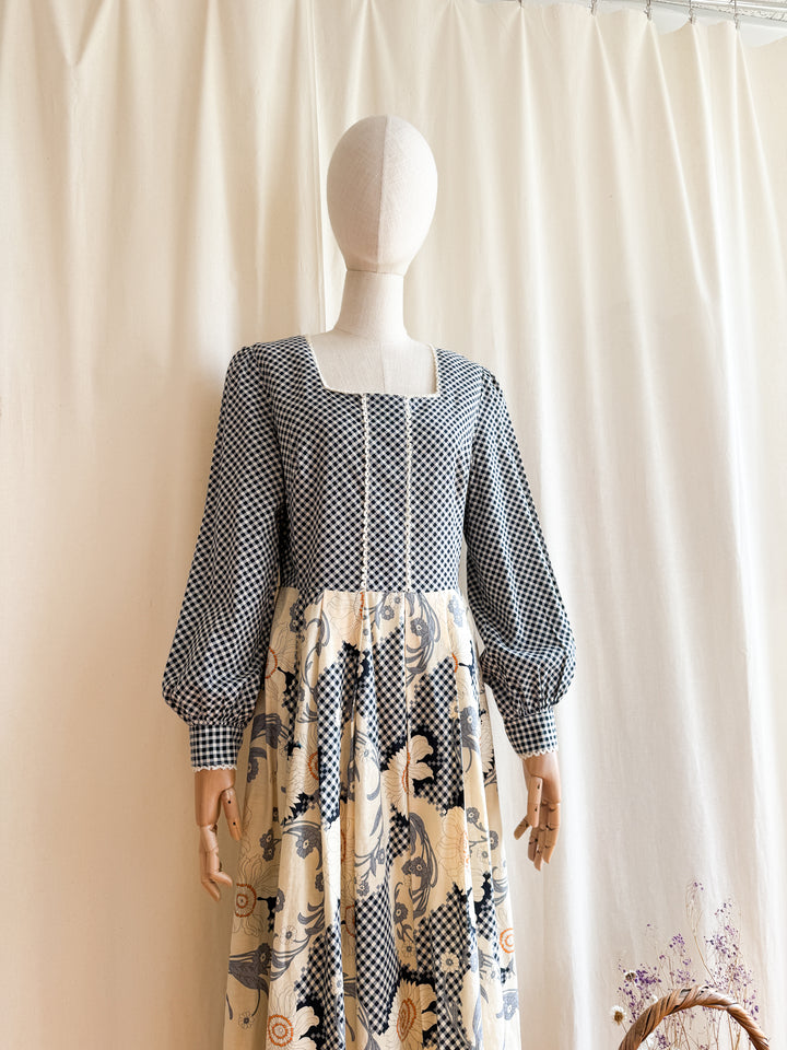 Beautiful 70s Gingham Cotton Maxi Dress