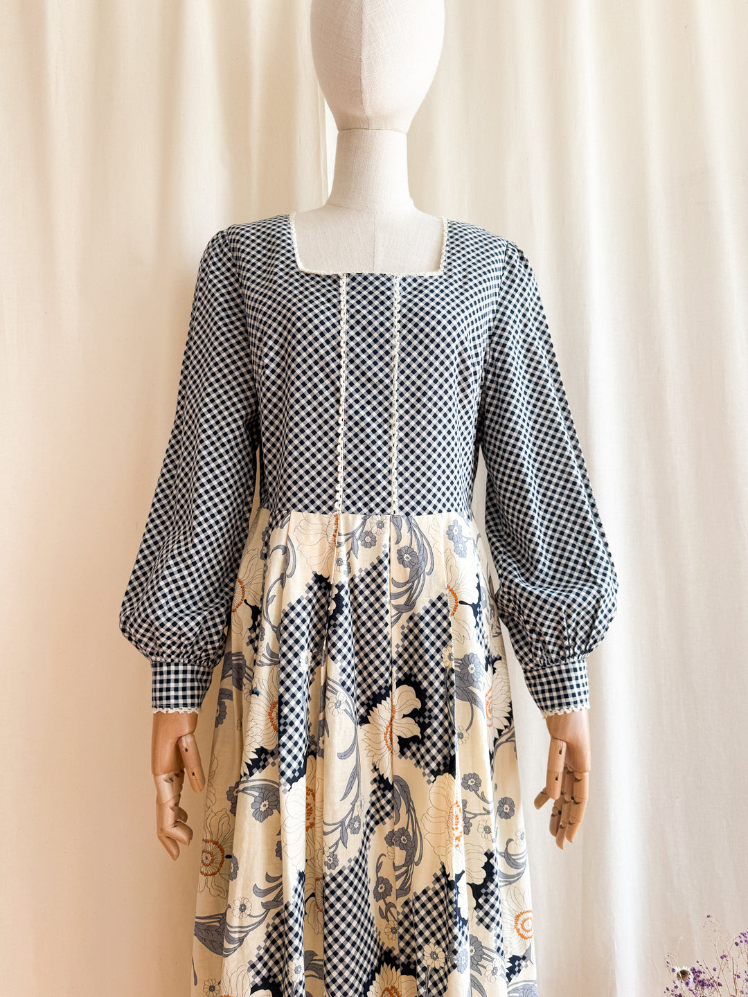 Beautiful 70s Gingham Cotton Maxi Dress