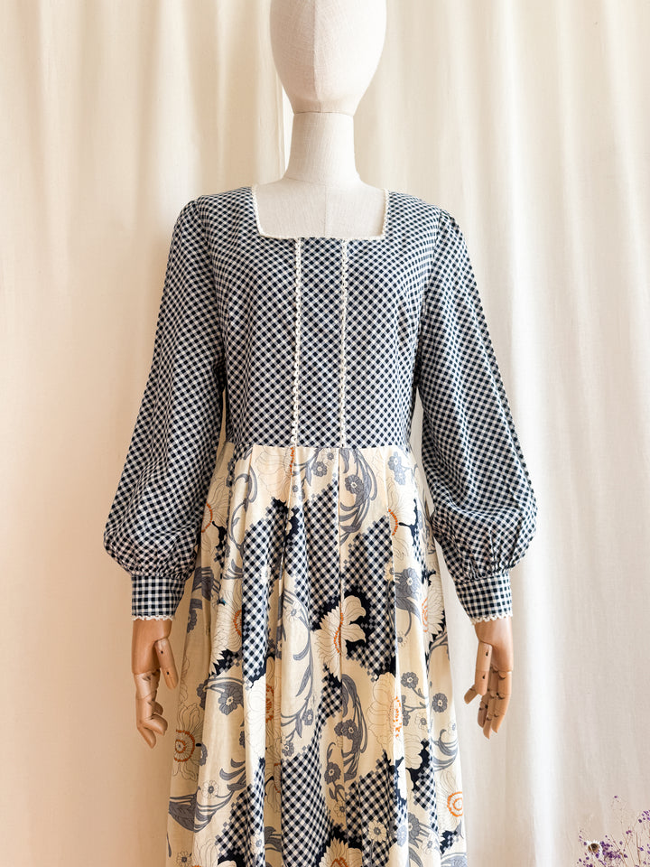 Beautiful 70s Gingham Cotton Maxi Dress