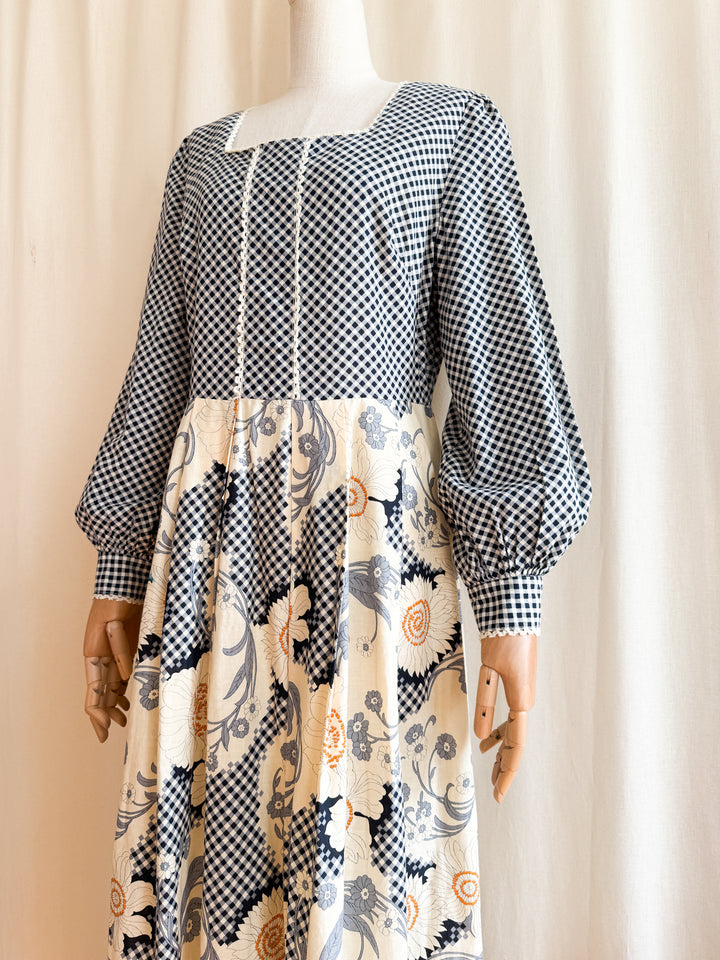 Beautiful 70s Gingham Cotton Maxi Dress