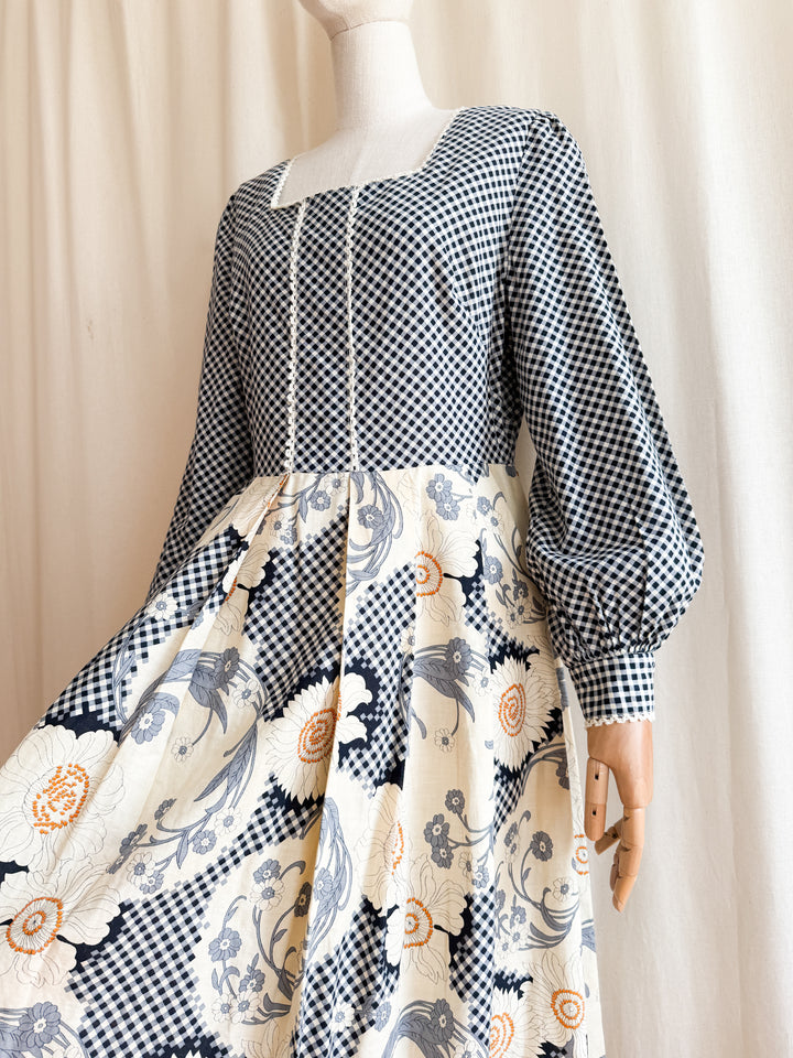 Beautiful 70s Gingham Cotton Maxi Dress