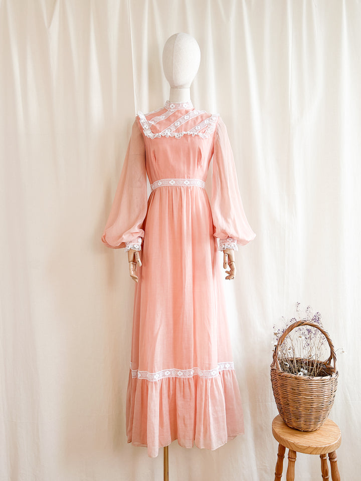 The Parfait ~ dreamy rare 70s peach cotton maxi dress