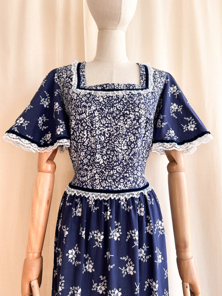 Stunning navy cotton floral prairie dress