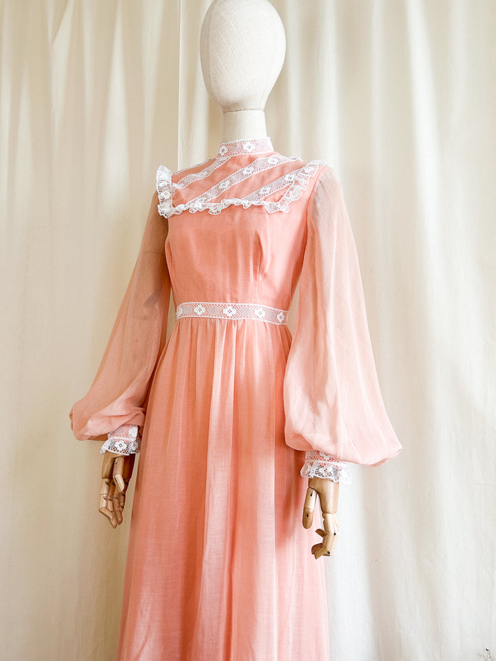 The Parfait ~ dreamy rare 70s peach cotton maxi dress