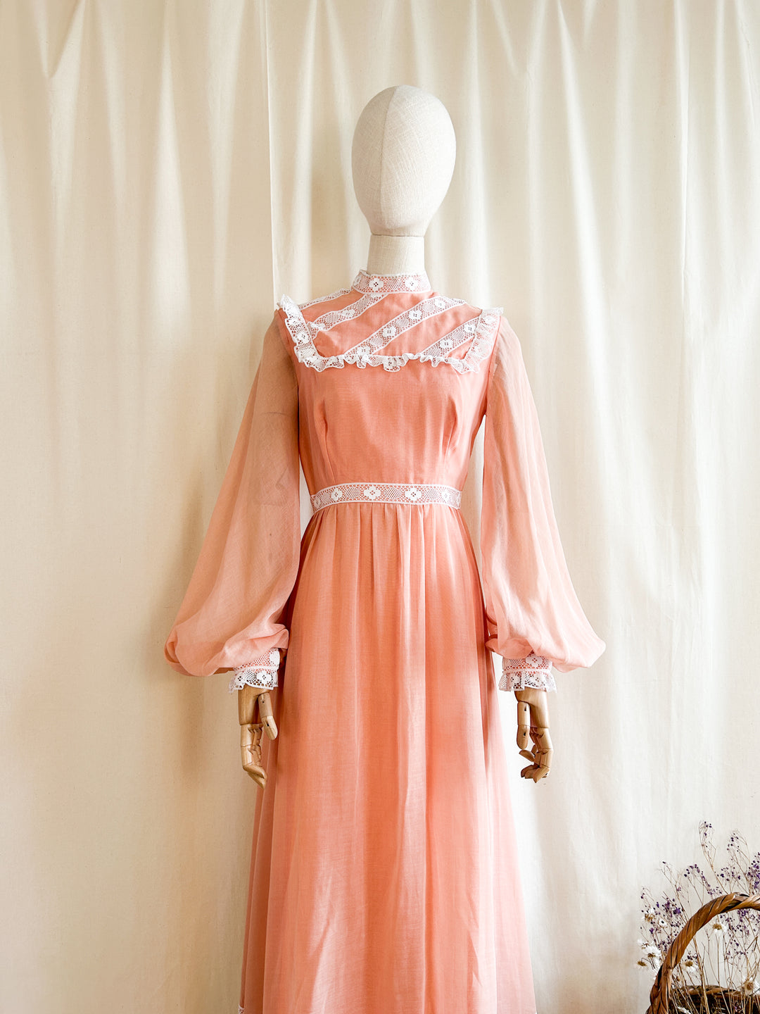 The Parfait ~ dreamy rare 70s peach cotton maxi dress