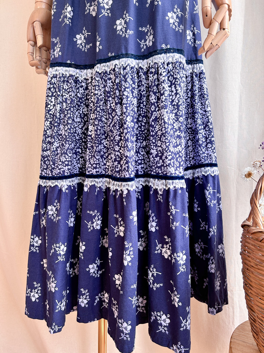 Stunning navy cotton floral prairie dress